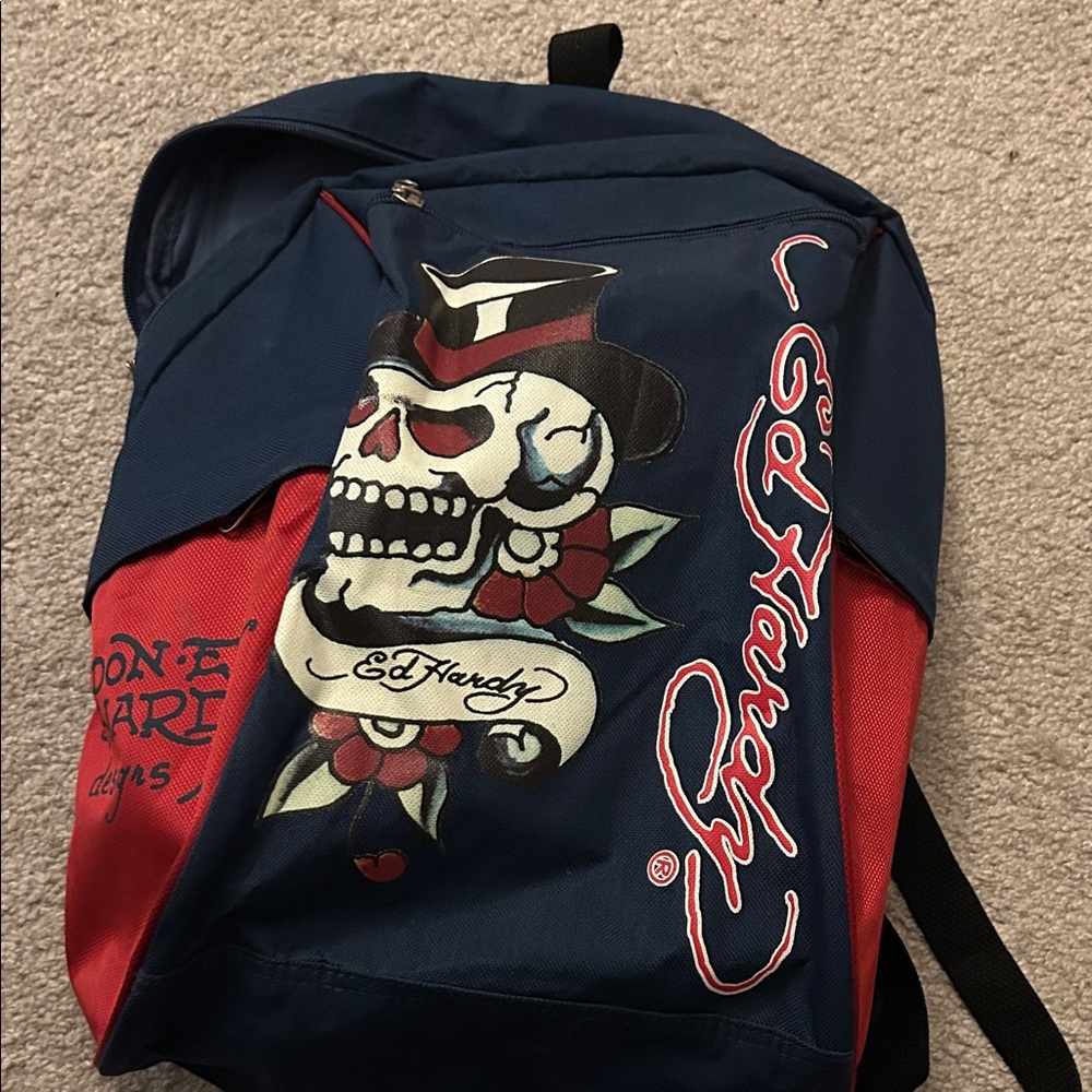 Ed Hardy Navy and Crimson Backpack